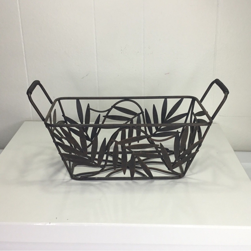 Asian Style Metal Iron Basket With handles 12x6” Storage Home Decor